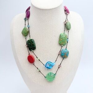 Vintage Multi Colour Venetian Glass Stone Crystal Necklace